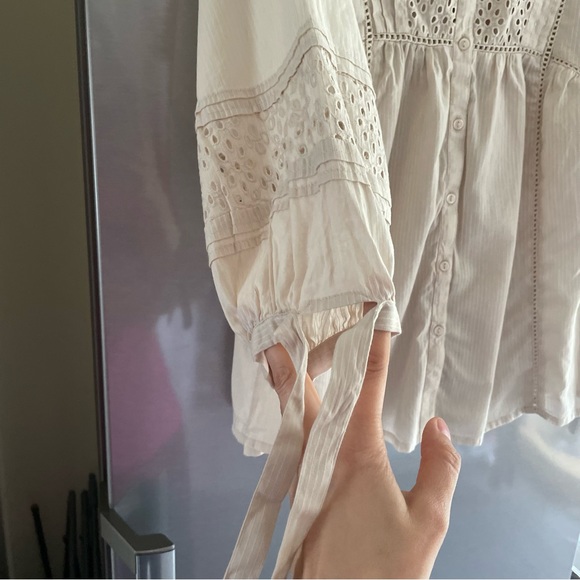 TU Size 12 Bohemian Broderie Anglasie Beige Cotton Blouse - Picture 4 of 6